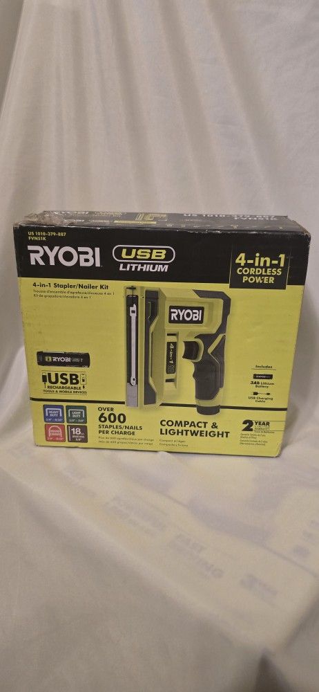 New RYOBI USB Lithium 4-In-1 Stapler/Nailer Kit