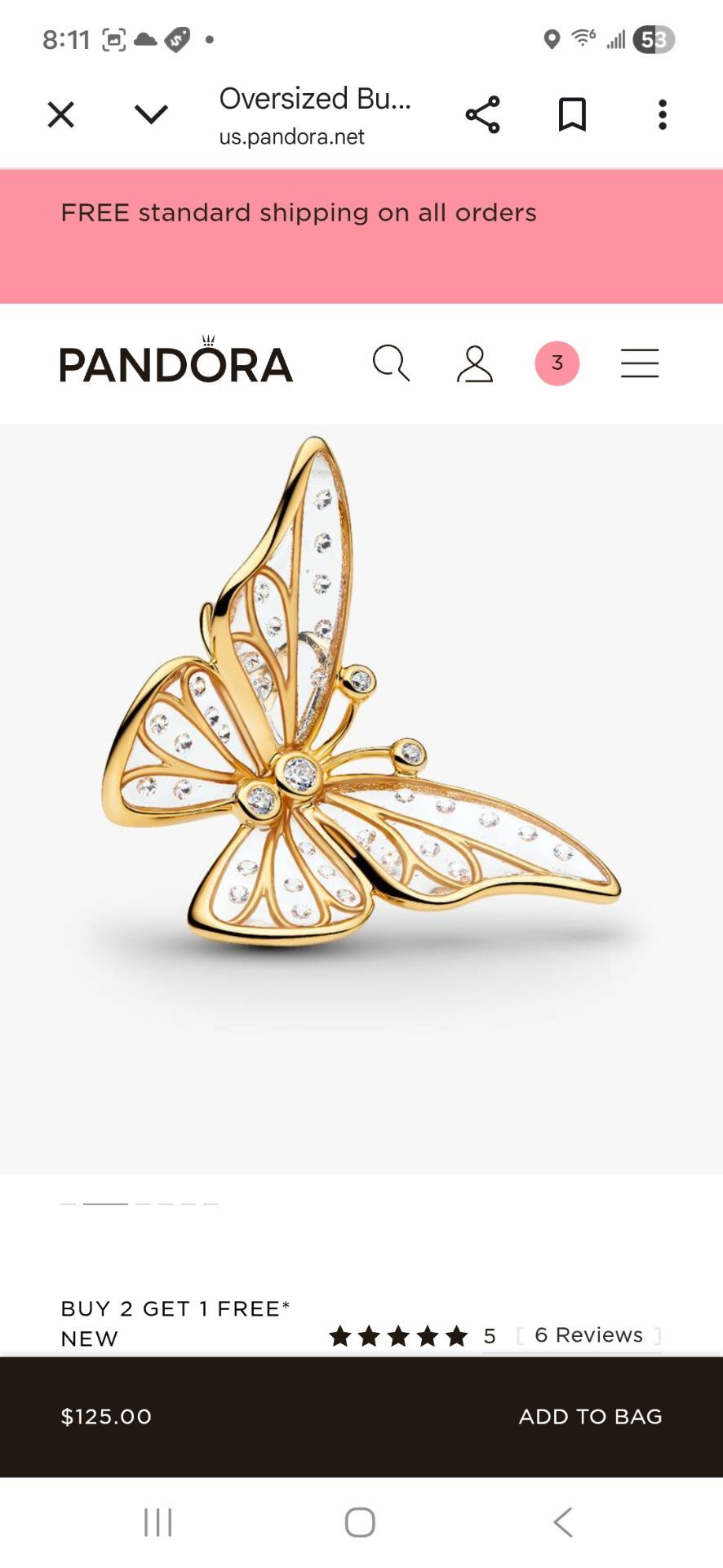 Pandora butterfly charm new