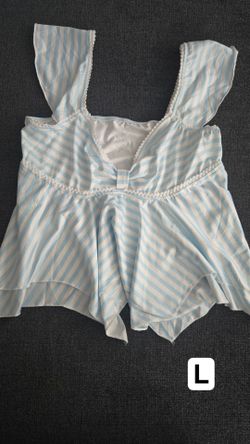 Blue Striped Flutter Sleeve Top Size L