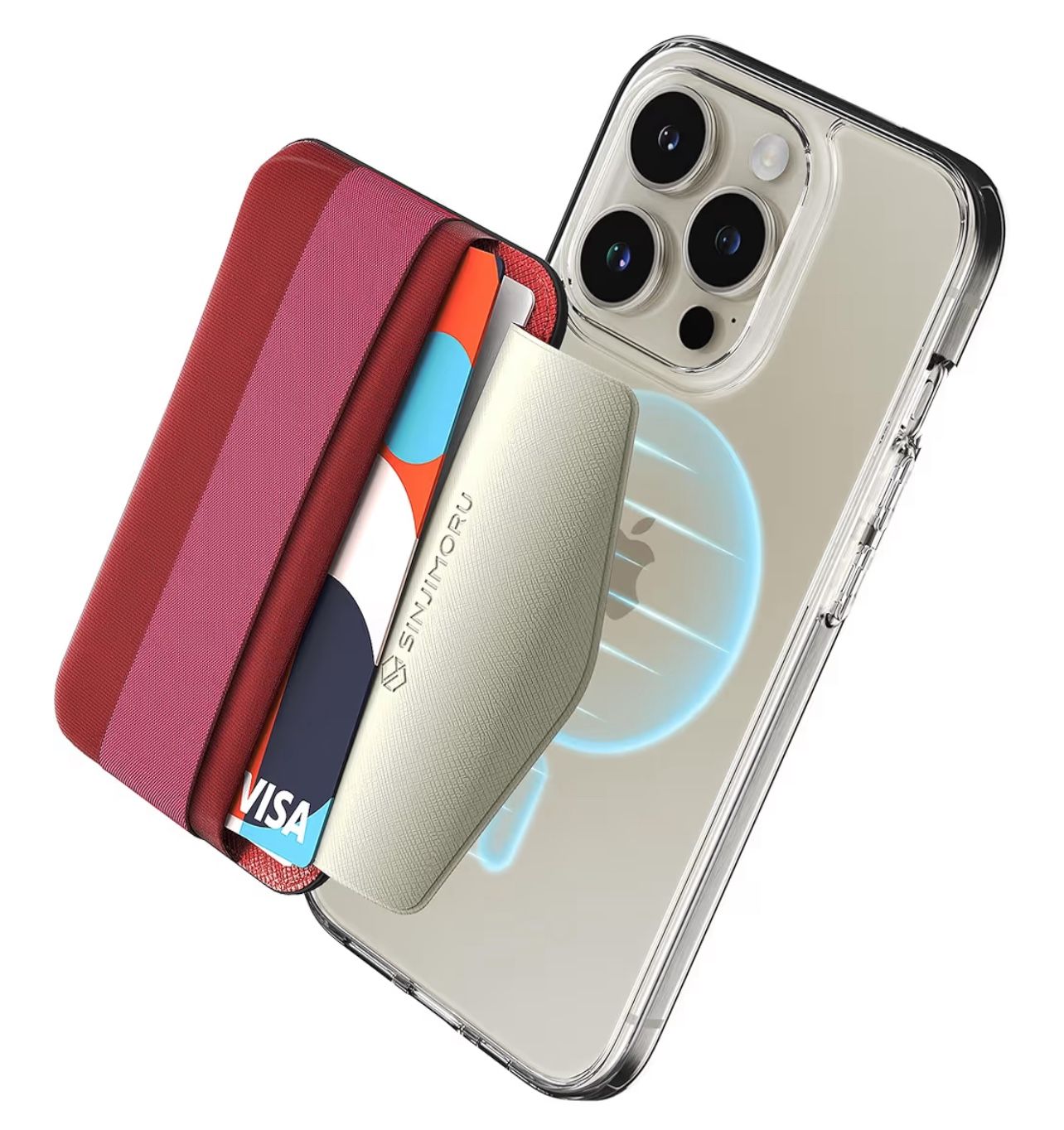 Sinjimoru Soft Wool Band Grip Phone Wallet for MagSafe, Magnetic Phone Card Holder for Back of Cell Phone Case with Hand Finger Holder Compatible with