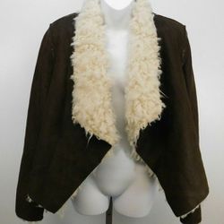 AEROPOSTALE Aero Women's Faux Suede Sherpa Winter Jacket Coat Brown Size L