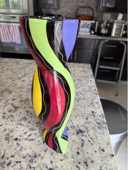 Paul Burgos Square One Art Pottery Vase 2017 Limited Edition 3/100 Hand Painted