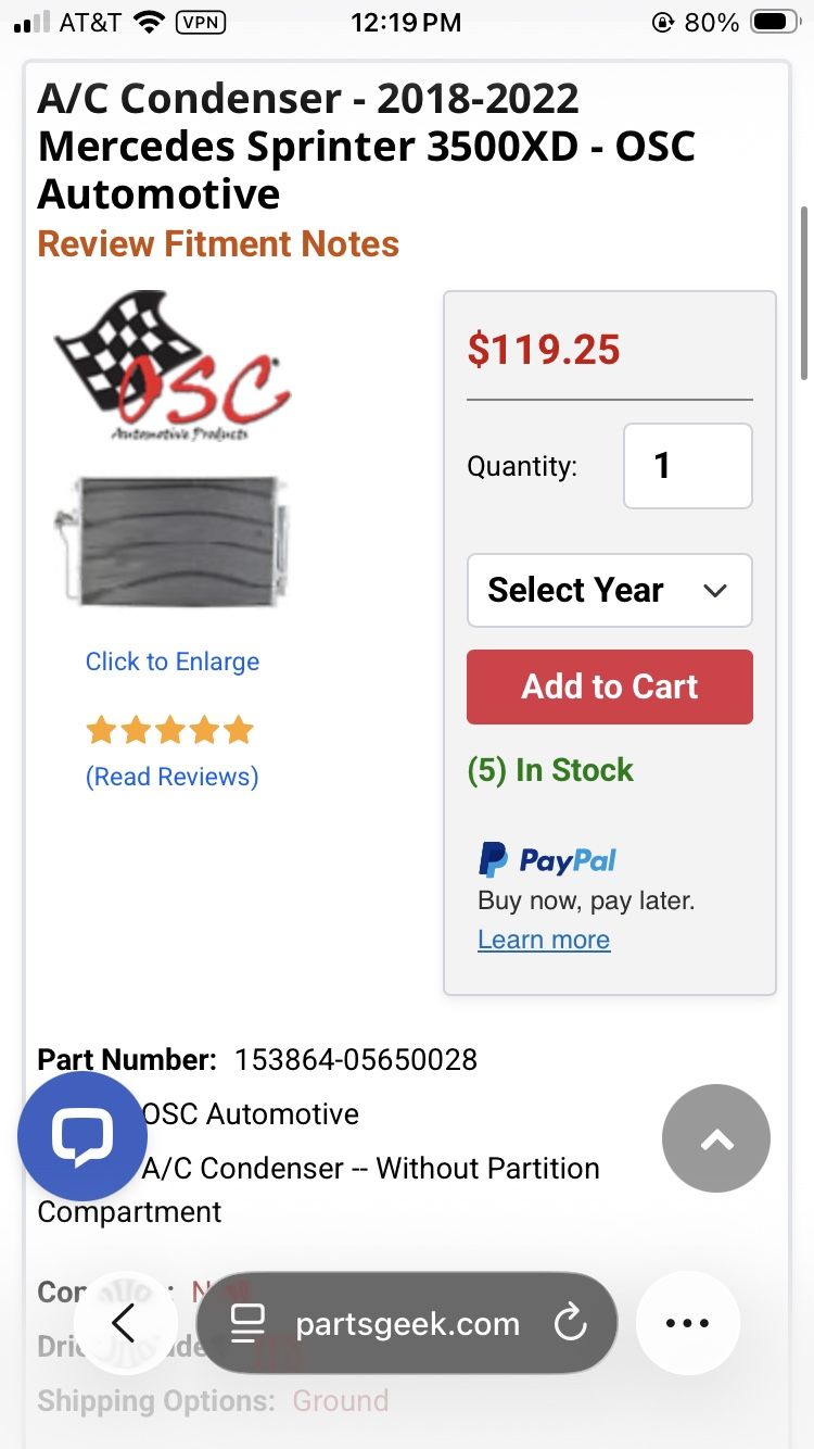 Mercedes Sprinter 3500XD AC Condenser 