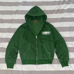 Corteiz Green Island Puff Print Zip Up Hoodie Size Large
