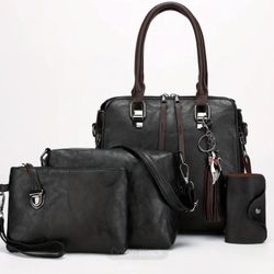 4 Piece Faux Leather Woman's Purse Set🙂🆕 