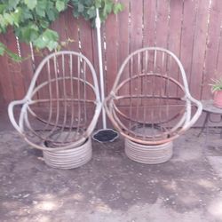 Vintage Rattan Swival Rocking Chairs
