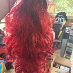 ❤️ Long Split-Dye Wavy Wig - Crimson Red & Black 🖤