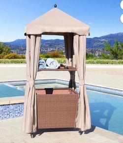 Barton Valet Pool Towel Rack, Waterproof PE Plastic Rattan Wicker Storage Organizer, Indoor Outdoor Spa, and Hot Tub Accessory Storage