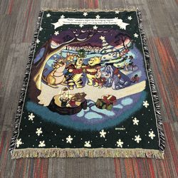 Vintage Disney Winnie the Pooh Christmas woven tapestry throw blanket