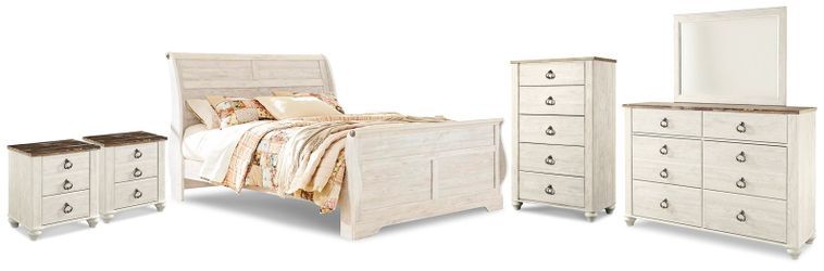 Willowton Whitewash King Sleigh Bedrom Set (Online Special Price)