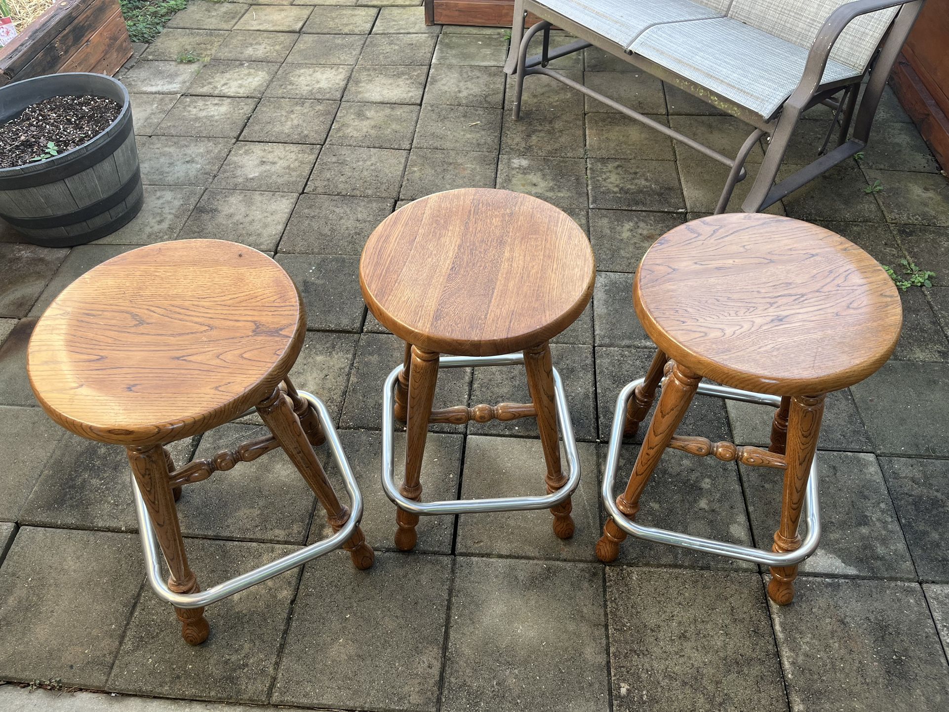 Three Solid Oak Stools