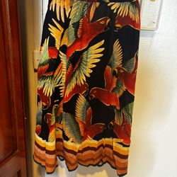 FARM Rio Maxi Skirt parrot jungle print dress bottoms flowy striped trees wings 