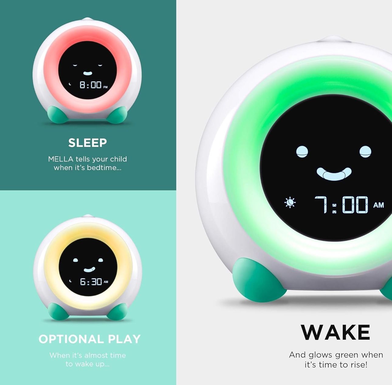 LittleHippo Mella: All-in-One Kids Trainer, Alarm Clock, Night Light & Sleep Sounds Machine. Encourage Sleep Training with Toddler Alarm Clock, Timer