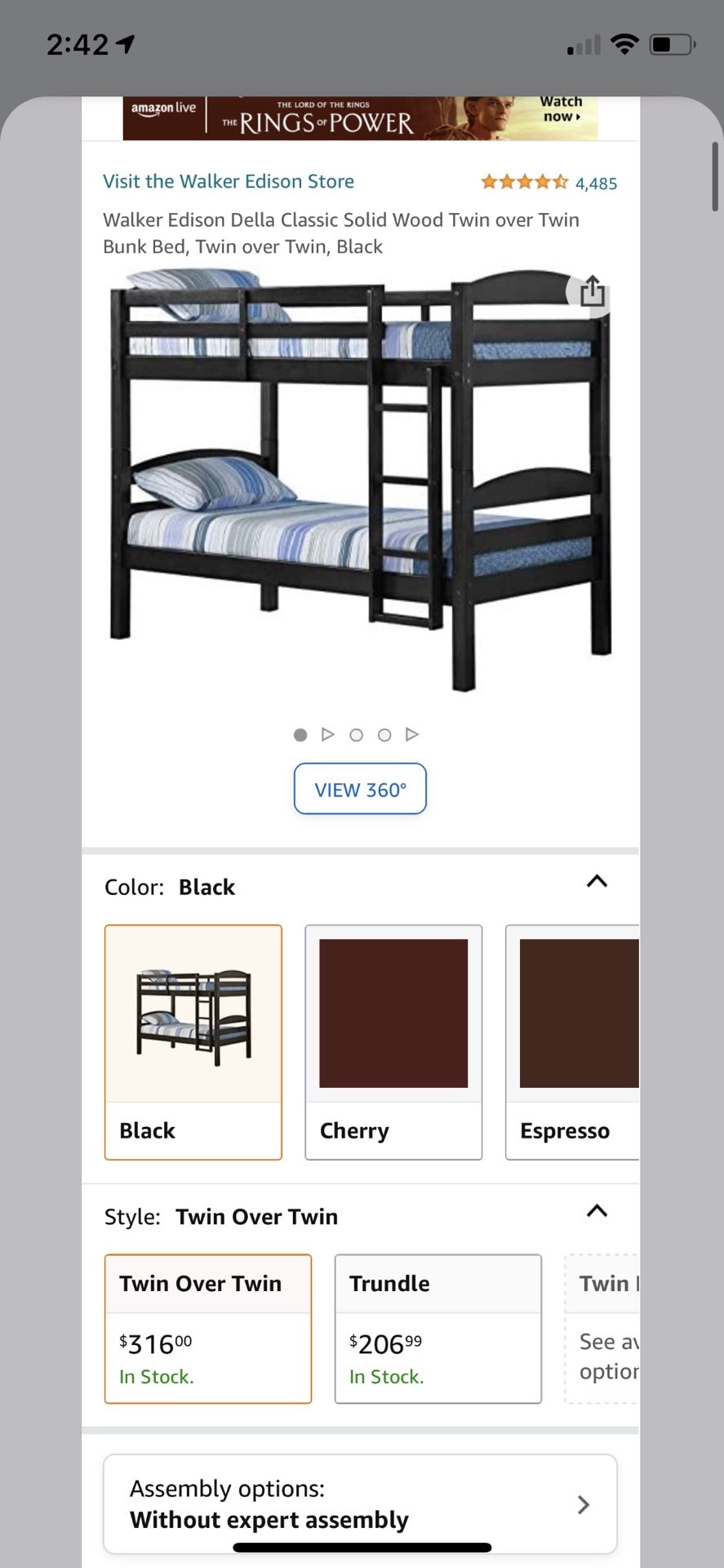Bunk Bed Walker Edison Della Classic Solid Wood Twin over Twin Bunk Bed