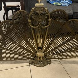 Vintage Brass Peacock Fireplace Screen 