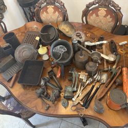 ECLECTIC TOTE FULL OF ANTIQUE AND VINTAGE COLLECTIBLES