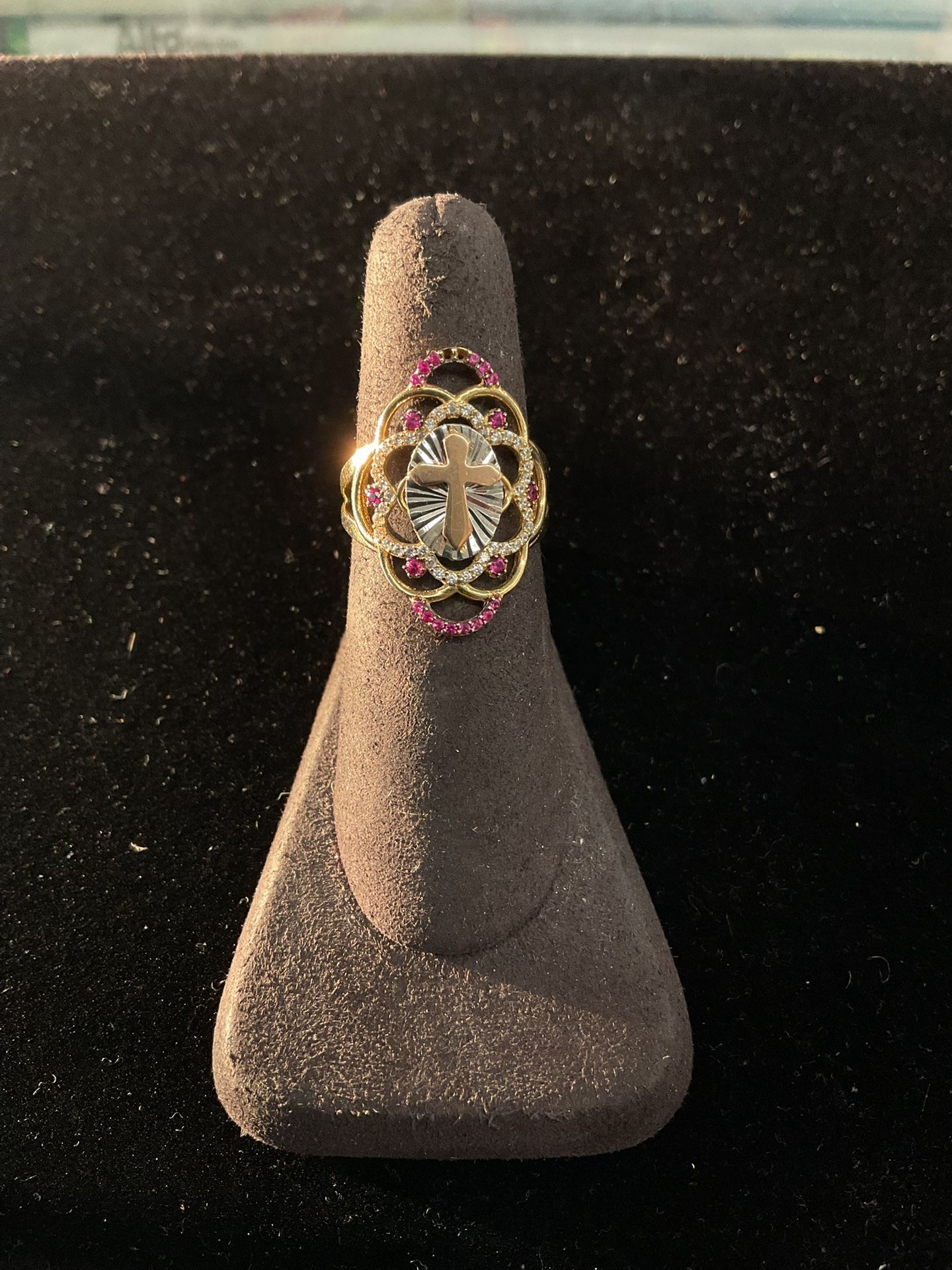 14k Tri-colored Cross Ring 39329-3