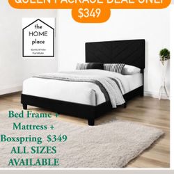 Brand New Queen Bed Frame With Mattress & Box Spring Today 🚨 Ready For Delivery 🚚 