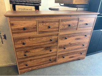 55 Inch Wide Dresser for Bedroom, 10 Drawer Dresser ,Thickened Top, Wood Chest , Walnut