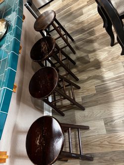 Set of 4 Dark Wood Bar Stools
