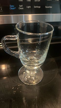 Hand Blown Clear Glass Irish Coffee Mugs Set of 2 - Pedestal Footed Hot Toddy Glasses