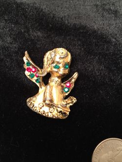 Vintage Goldtone Faux Jeweled Angel Pin