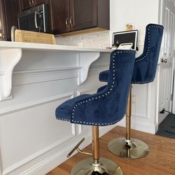 Blue Velvet Swivel Adjustable Bar Stools