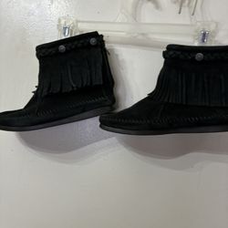 New Real Leather Black Shorts Boots Size 7 -7 And Helf 