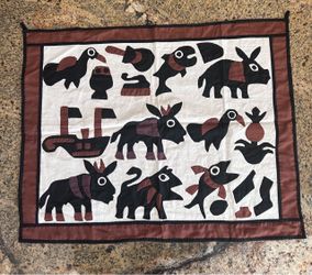 Vintage African Textile Wall Hanging – Animal Designs – Côte d’Ivoire (Ivory Coast), 1990s