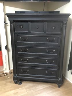 Black Wood Tall Chest of Drawers