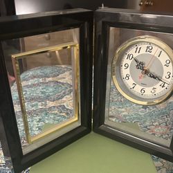 Vintage  Quartz Clock Bi-fold Folding Picture Frame 