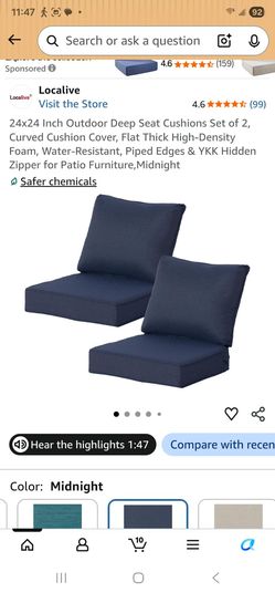 24x24 Outdoor Deep Seat Cushions Set of 2
