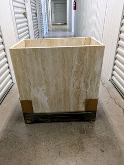 Vintage Postmodern Travertine Stone Dining Table Base - Polished Rectangular Pedestal (27x15x29)