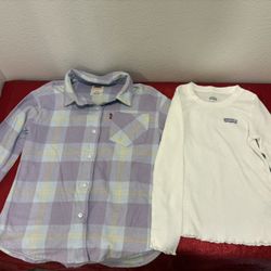 Girls Levi’s purple & white flannel and thermal set - kids size Small 7 - Simi Valley