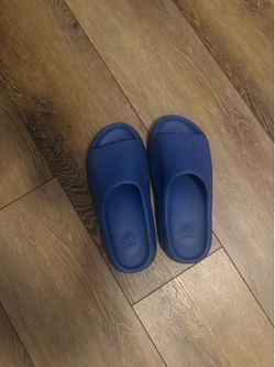 Blue Yeezy slides