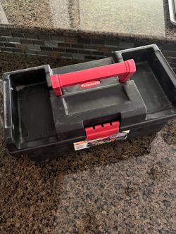 Black 16” Hard Plastic Tool Kit with Handle and Removable Tray - Great for Trunk Storage