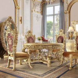 ITALIAN VINTAGE CHARM GOLD FINISH 5 PIECE ROUND-SET-MESA SILLAS