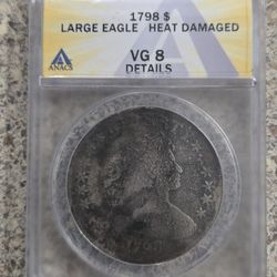 1798 Draped Bust Silver Dollar 1$ Large Eagle Anacs Authentic