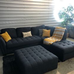 Tufted Cindy Crawford Sectional Sofa/ Couch (We Deliver)  W Ottoman