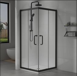 EASYWORC Corner Shower Enclosure 36" W x 36" W x 72" H in Matte Black, Double Sliding Corner Shower Door with Nano Explosion-Proof Film, 1/4" (6mm) Te