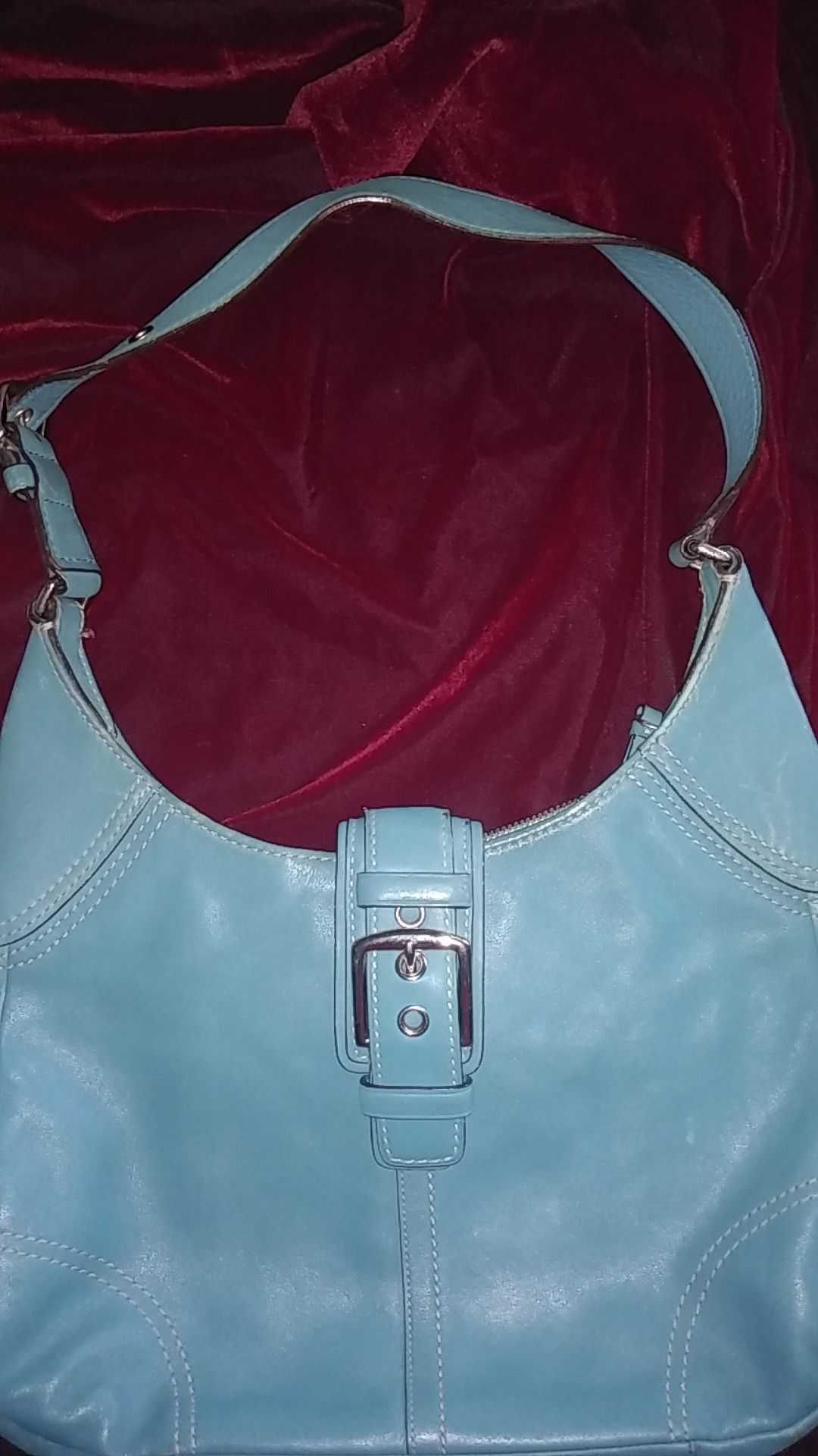 Coach teal/turquoise all leather shoulder hobo bag