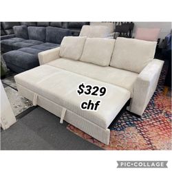 Beige Corduroy Sleeper Sofa With Pull Out Bed 