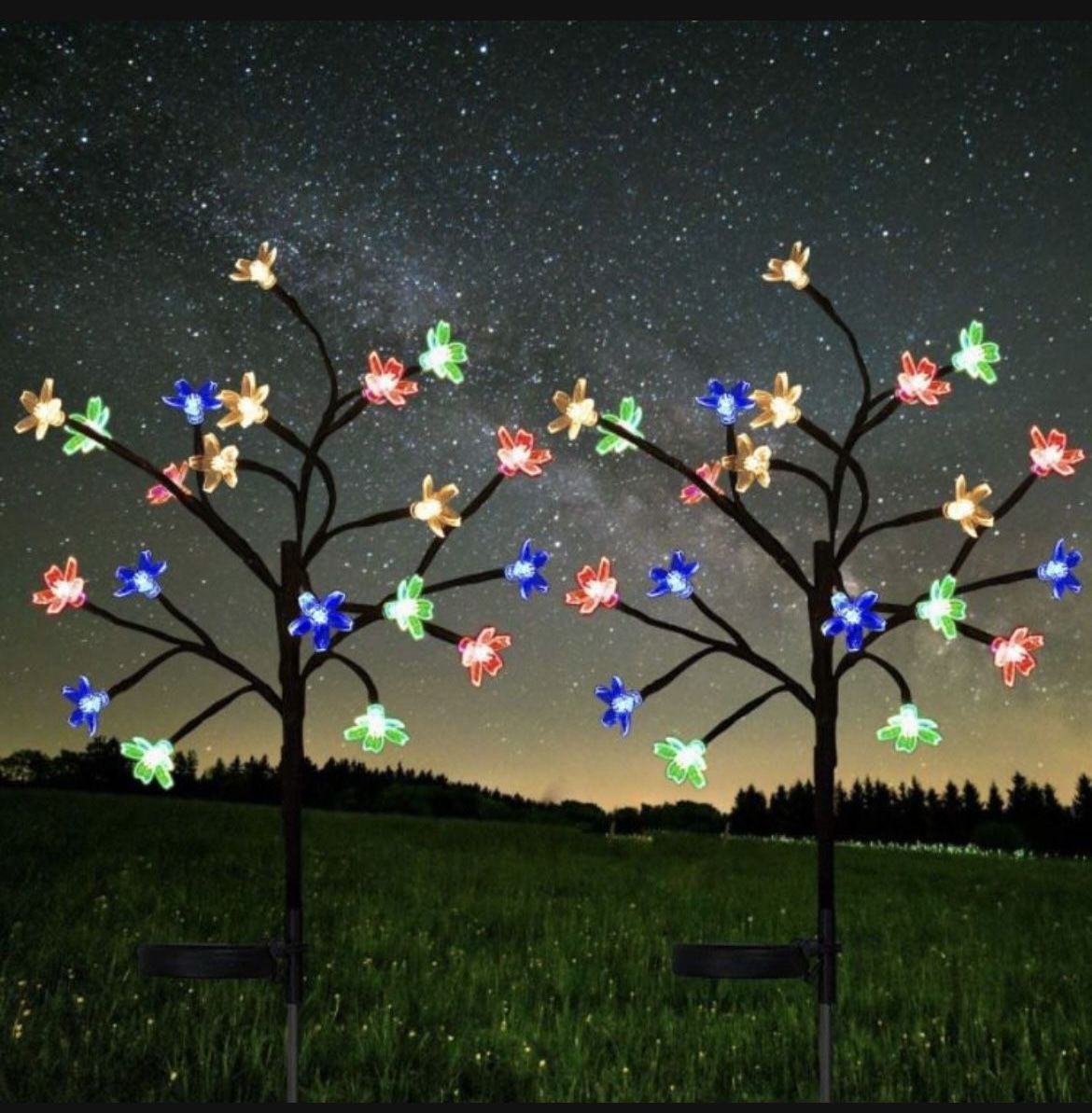 Solar Flower Lights Garden Decorative Lights - 2 Pack Solar Garden Lights Outdoor Decorative Multi C