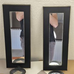 Set of 2 Black & Gold Wall Sconce Candle Holders + Mirrors