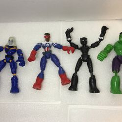 Marvel Characters Lot Of 4 Captain America, Hulk, Black Panther & Taskmaster Bend And Flex Toys