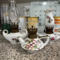 3 Vintage Porcelain Oil Lamps