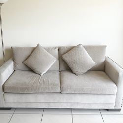 Stylish Light Gray Sofa Bed – Queen Sleeper, Nailhead Trim 