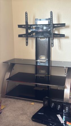 3-Tier Black Glass TV Stand with Mount