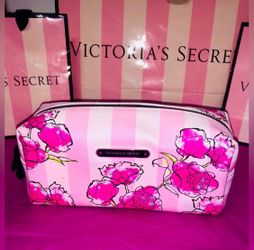Victoria's Secret Pink Striped Floral Cosmetic Pouch Make Up Beauty Brushes