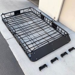 (NEW) $160 Roof Basket and Cargo Net (Set) 64x39” Car Top Carrier Luggage Holder 150lbs Max
